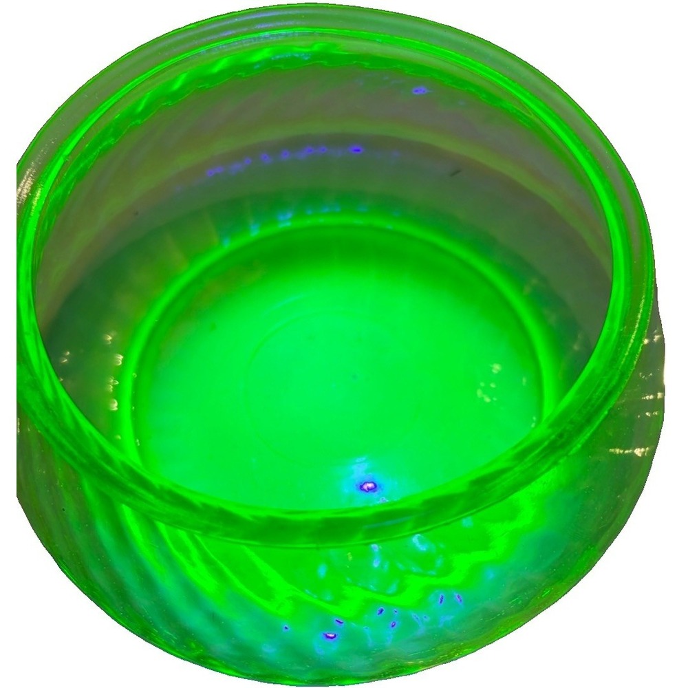 Vtg Uranium Vaseline Glass Open Sugar Roase Bowl UV Reactive Depression Glass